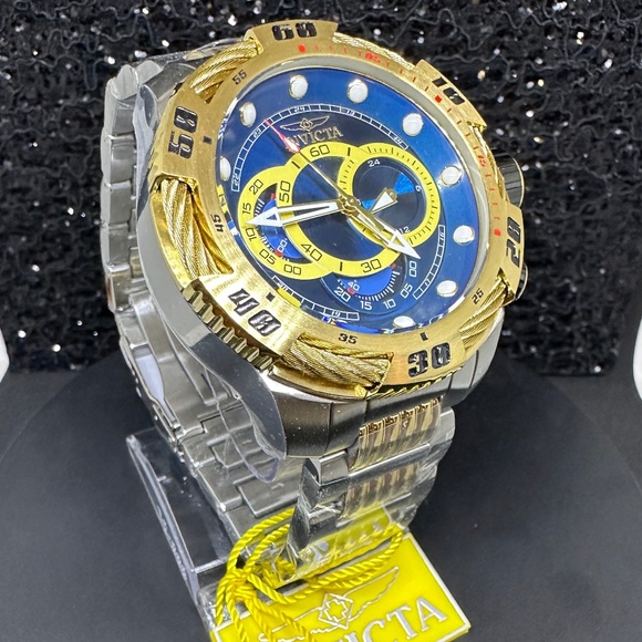 Men's (NWT) Blue and Yellow Faced w/Gold Bezel & Two-Toned Gold & Silver Band - Picture 4 of 4